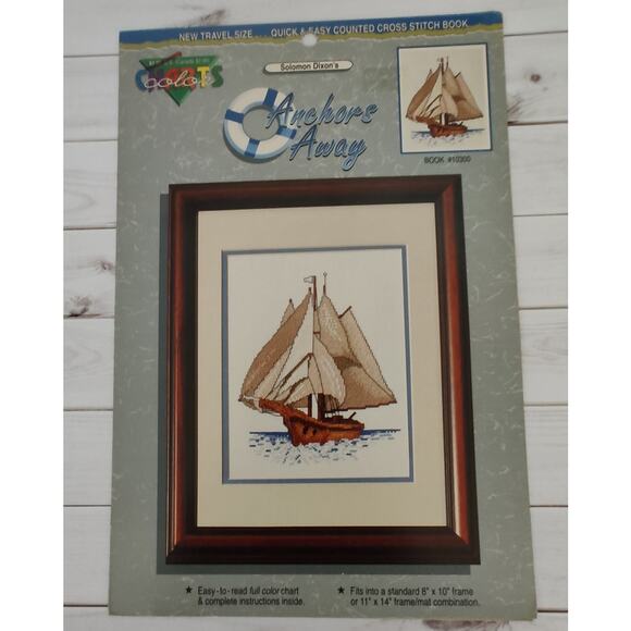 Color Charts Anchors Away Cross Stitch Pattern Sailboat Ship - Picture 2 of 3